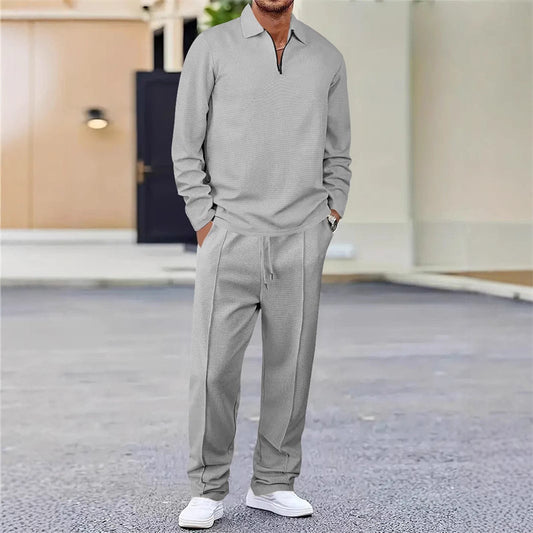 📢📢60% OFF !! ⏰Men’s Waffle Knit Sweatshirt & Straight-Leg Pants Set